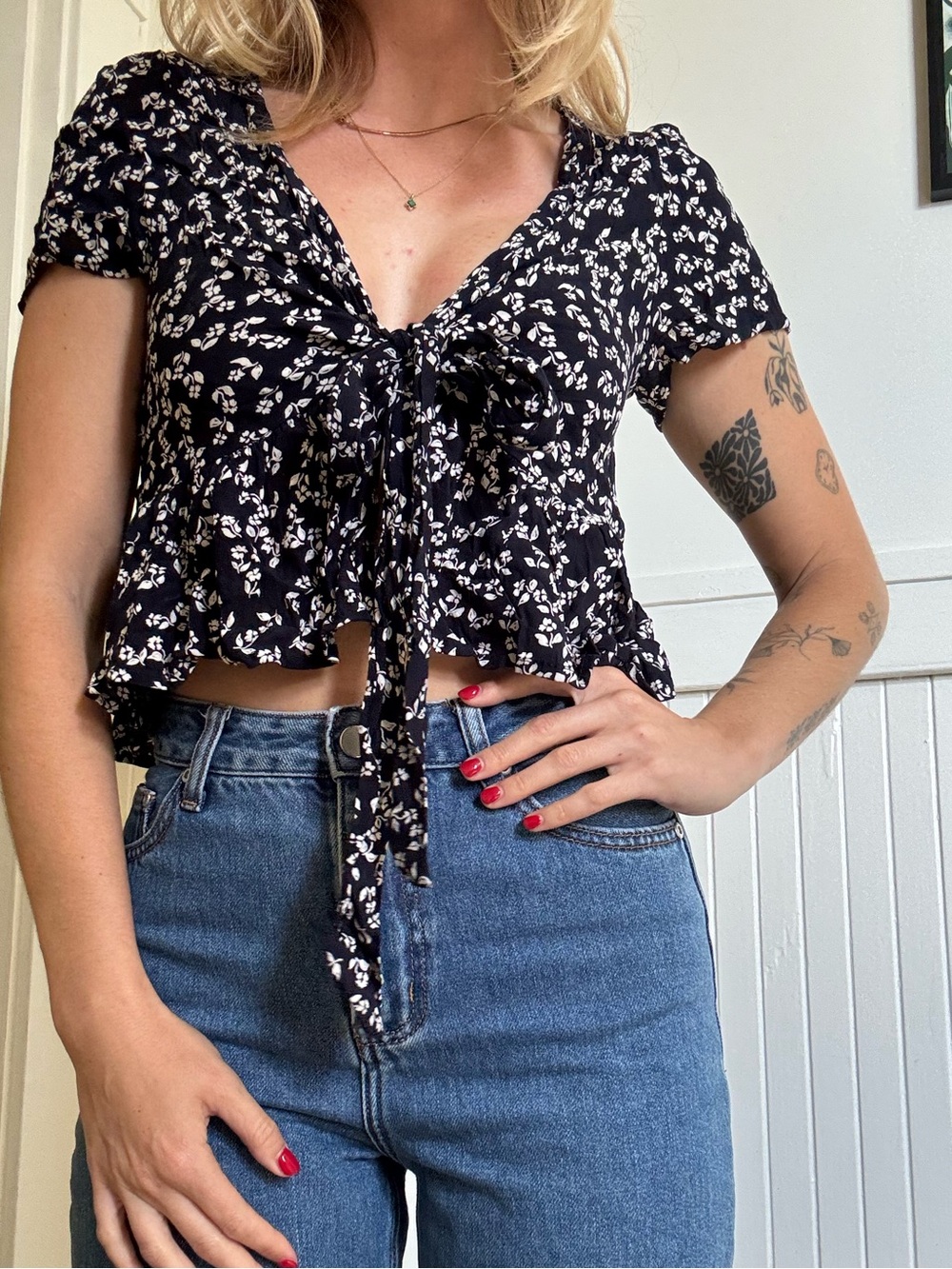 Navy floral top